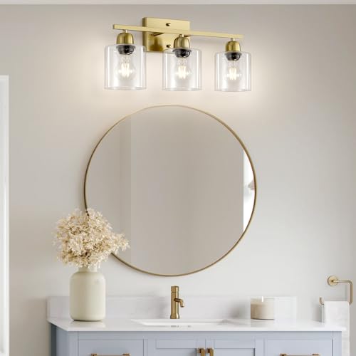 Modern Brushed Gold 3 Light Bathroom Light Fixtures