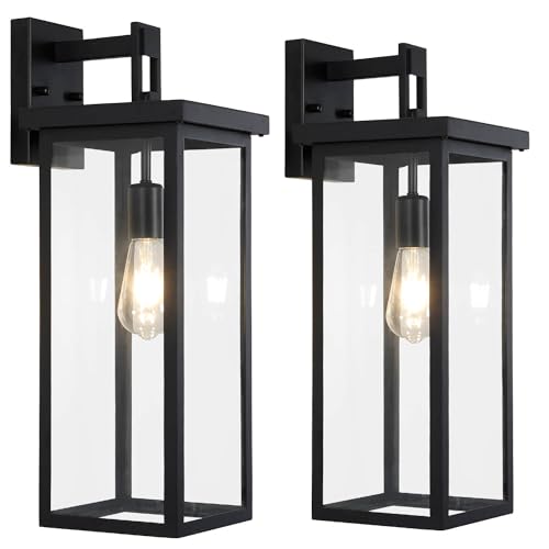 2 Pack Large Black Outdoor Wall Lights Exterior Sconce Lantern for Porch (2 Count)