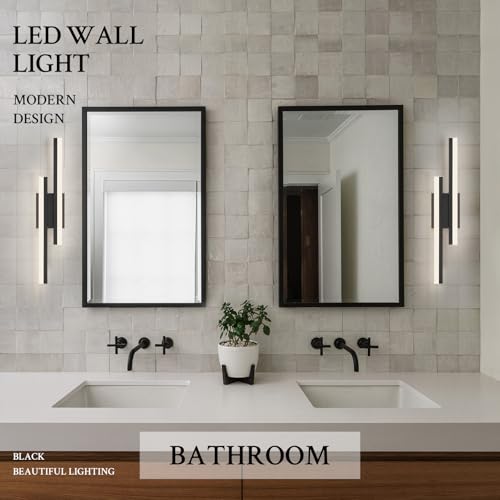 LED Wall Sconce Set of 2 Black Remote Modern LED Vanity Lights Set of 2 Indoor Wall Light Fixtures for Living Room