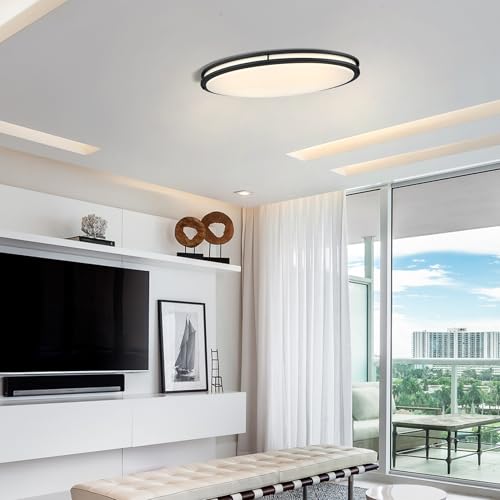 33 Inch Oval Black Ceiling Light Fixture for Living Room