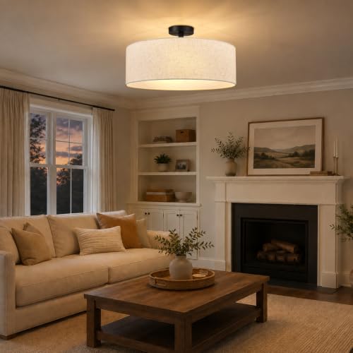 20 Inch Drum Semi Flush Mount Ceiling Light Fixture Black