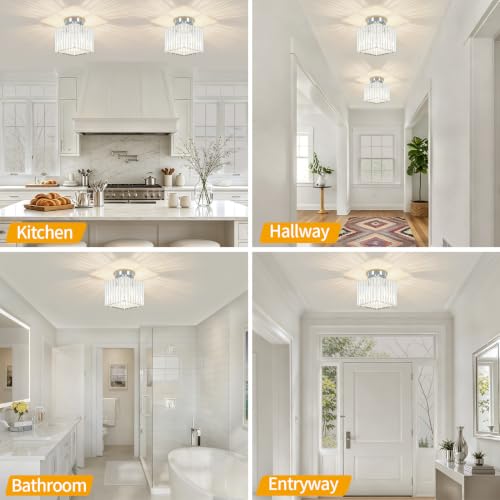Modern Crystal Ceiling Light Fixture Chrome Hallway Entryway Light Fixtures