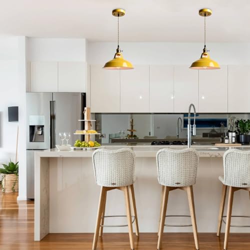 Modern Pendant Light Yellow Metal Adjustable Hanging Kitchen Light