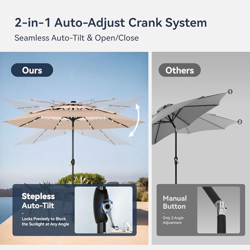 10ft 3 Tier Outdoor Patio Umbrella with Solar Lights