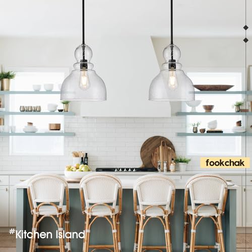 10" Seeded Glass Pendant Lights Kitchen Island Black Pendant Ceiling Light with Hand