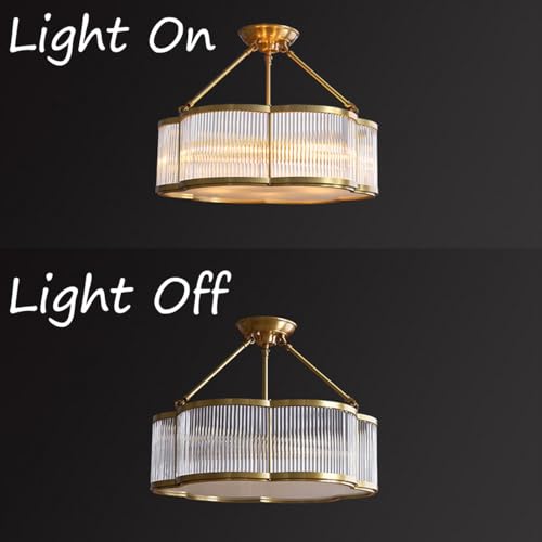 24 in Large Semi Flush Brass Chandelier for Living Room Bedroom