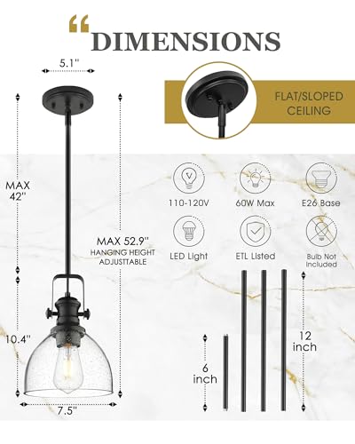 7.5" 2 Pack Black Pendant Lights Kitchen Island
