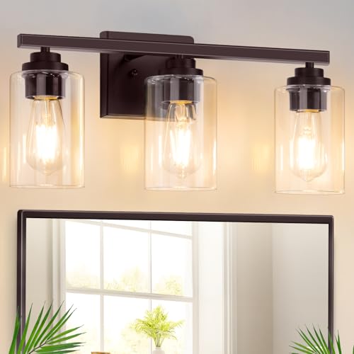19" Brown Modern Vanity Lights Over Mirror with Clear Glass Shades