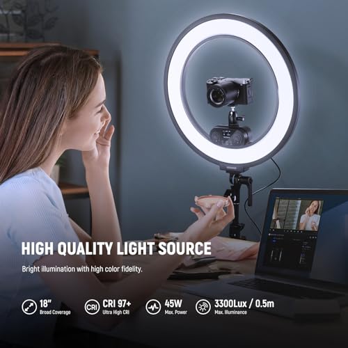 18 Inch Edge Lit Ring Light with Tripod Stand Phone Holder Compatible with iPhone for Video Recording Selfie Makeup Studio Streaming