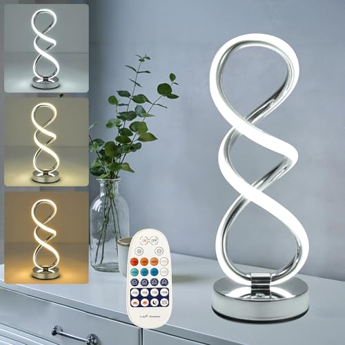 PIRTSDEL Modern Spiral Table Lamp for Bedside Nightstand Touch and Remote Dual Control
