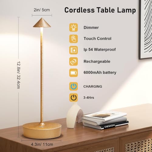 2P Cordless Rechargeable Led Table Lamp Battery Operated Light CHMP Gold
