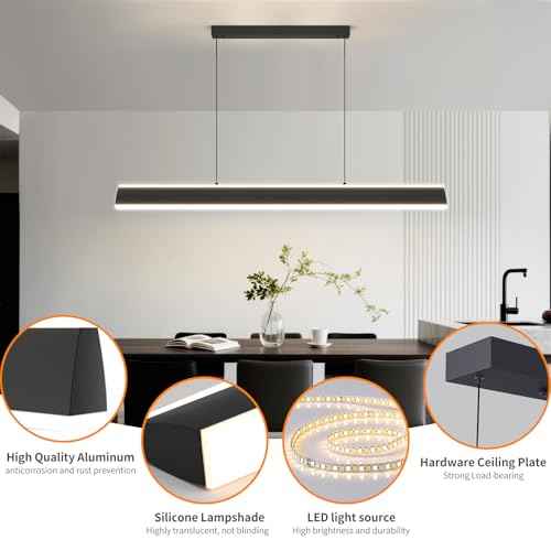 Modern Chandelier Light, 39IN LED Pendant Light with Remote Control 3000k-6500K Adjustable Color Temperature，Aluminum Island Lighting Lamp for Dining Room, Living Room