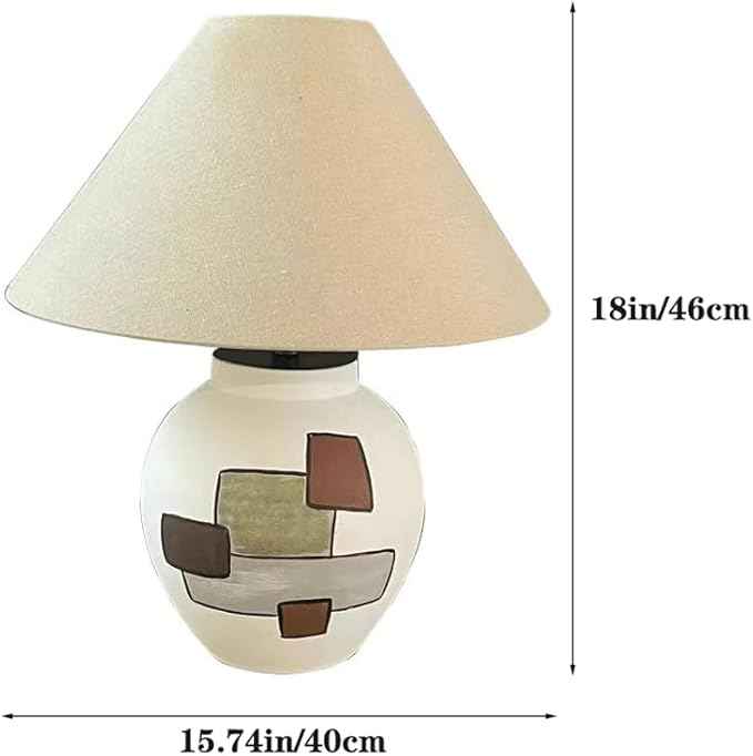 Retro Minimalist Wabi - sabi Style Handmade Fabric Ceramic Desk Lamp for Study, Living Room, Bedroom, Hotel Lounge