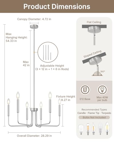 6 Light Brushed Nickel Chandelier