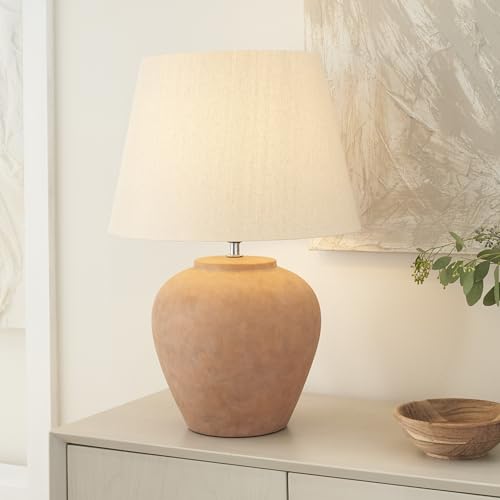 Home 20" Rustic Terracotta Ceramic Table Lamp with Fabric Shade