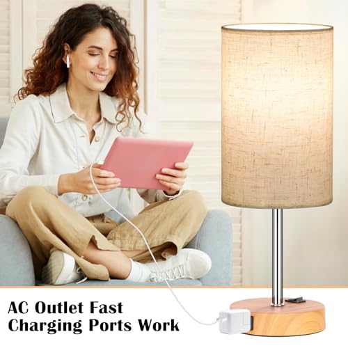 Wood Grain Table Lamp Set of 2 for Bedroom (2 Count)