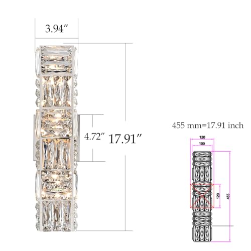 18 Inch Modern Chrome Crystal Wall Sconce