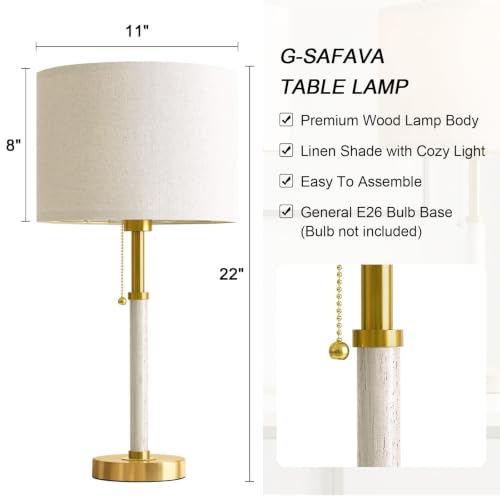Wood Table Lamps 22" Mid Century Modern Lamps for Bedroom Living Room Lamps (2 Count)