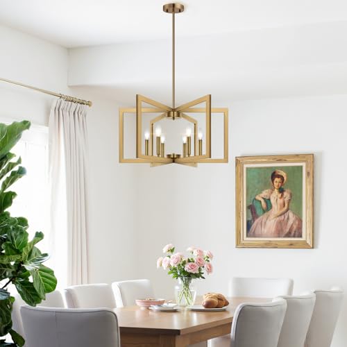 25" 61" Height Adjustable Modern Brass Chandelier for Dining Room