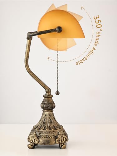 Vintage Amber Glass Bankers Desk Lamp