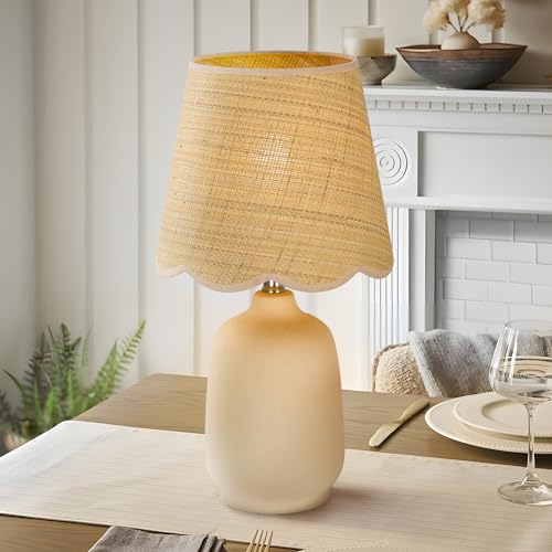 19" Modern Ceramic Table Lamp for Living Room Cream Base Desk Lamps for Bedroom Farmhouse Bedside Nightstand Lamp End Table Lamps