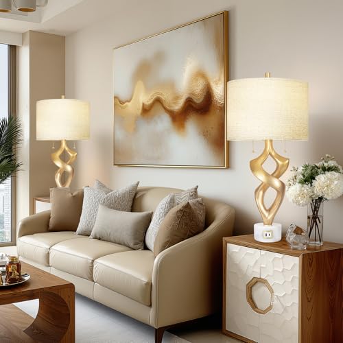31” Tall Sculptural Table Lamp Set of 2 with USB Ports for Bedroom (2 Count)