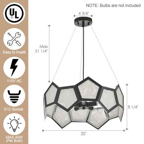 Black Modern Chandelier for Dining Room, 5-Light Glass Chandeliers for Bedroom, Drum Pendant Light Fixtures for Entryway Living Room Hallway Foyer