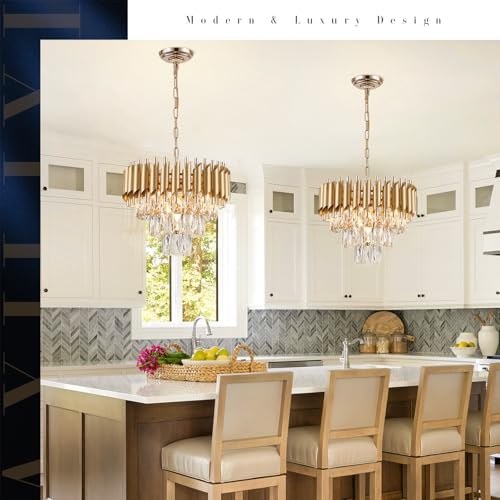 Gold Crystal Chandelier 16”Modern Ceiling Dining Room Pendant Light Fixtur