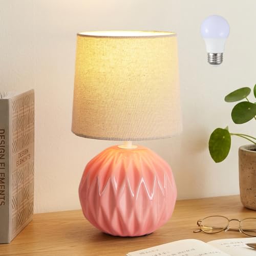 Pink Ceramic Table Lamp with Linen Shade