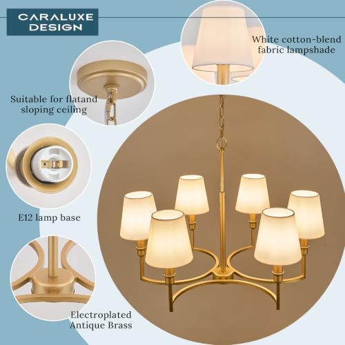 6 Light Candelabra Chandelier Dining Room Gold Linen Chandeliers 26in