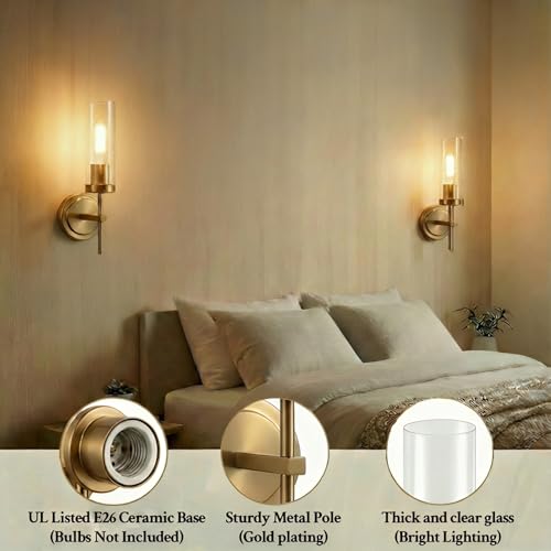 Hardwired Gold Wall Sconce Set of Two Bathroom Sconces Vanity Light