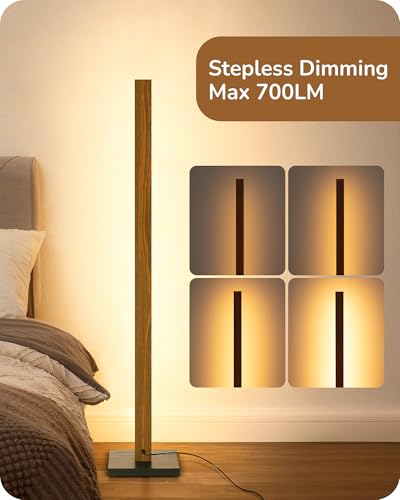 48.43" Wooden LED Corner Floor Lamp with Remote
