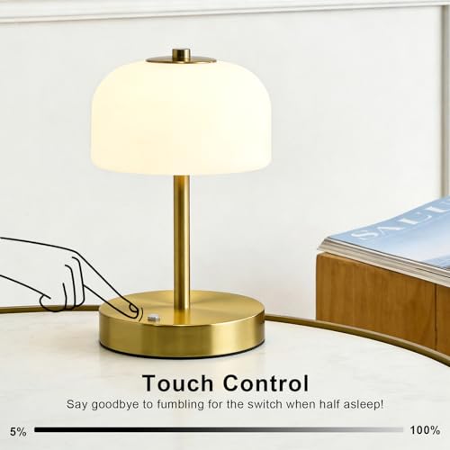 9" Corded Touch Control Gold Table Lamp with USB A+C Charging Ports