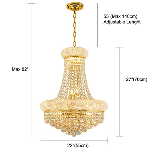 12 Lights Gold Finish Empire Crystal Chandelier Lighting for Dining Room Living Room Foyer Hallway Bedroom Entryway