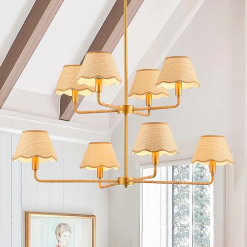 2 Layers Boho Rattan Chandelier 8