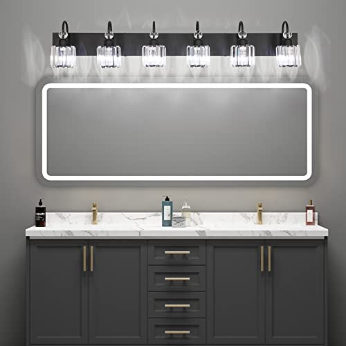 Modern 6 Light Black Crystal Vanity Lights for Bathroom