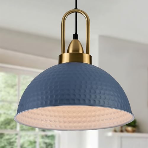 Blue Pendant Lights Kitchen Island Industrial Adjustable Height Vintage Dome Hanging Light Fixtures for Barn