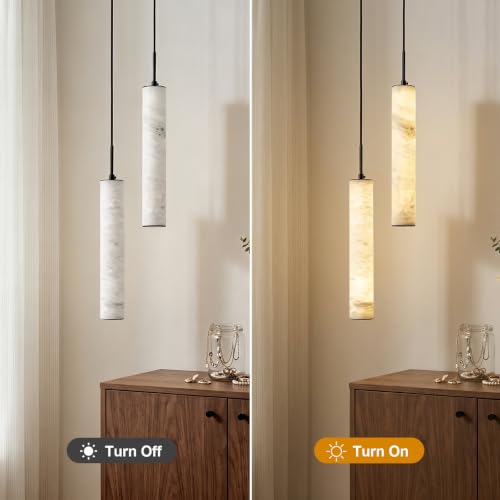 Black Natural Alabaster Long Tube Kitchen Island Pendant Lights
