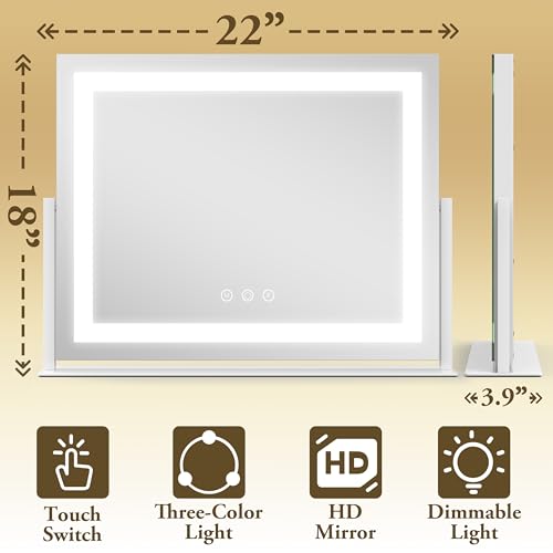 Vanity Mirror with Lights 22''x18'' Makeup Mirror with Lights