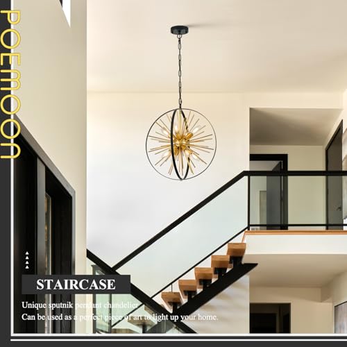 18" 8 Light Black Gold Sputnik Chandelier Modern Hanging Light