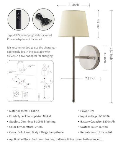 Cordless Small Wall Sconce Set of 2 (2 Count)