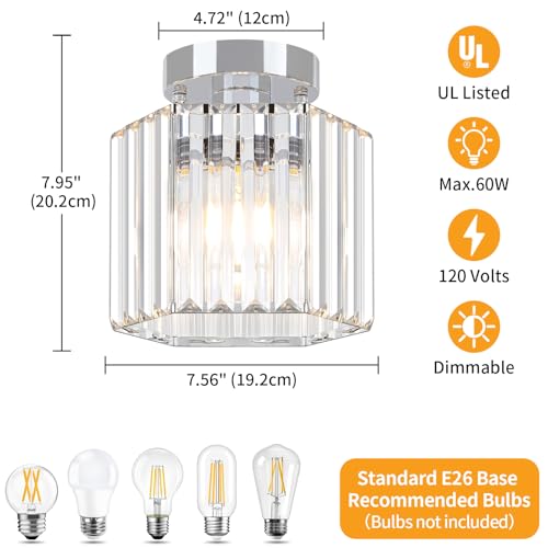 2 Pack Modern Crystal Ceiling Lights Chrome Entryway Light Fixture (2 Count)