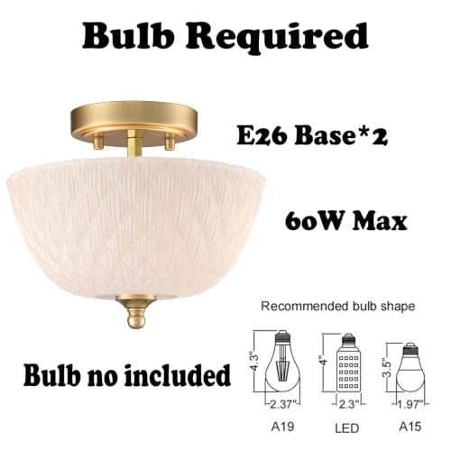 Semi Flush Mount Ceiling Light with Diamond Embossed Frosted Glass Shade