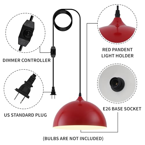 Red Plug in Pendant Light 2 Packs 11.8inch 14.7 ft (2 Count)