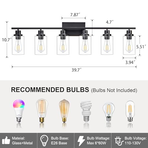 6 Light Bathroom Light Fixtures Black Vanity Light Over Mirror Modern Farmhouse Wall Lighting Sconces Wall Lamp for Bathroom