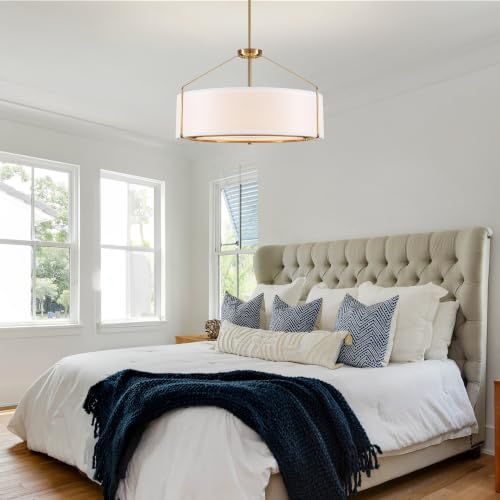 23Inches Drum Chandelier Large Gold & White Pendant Lights for Dining Room