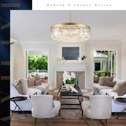 Gold Crystal Chandeliers 30" Modern Round Chandelier Luxury Light Fixture