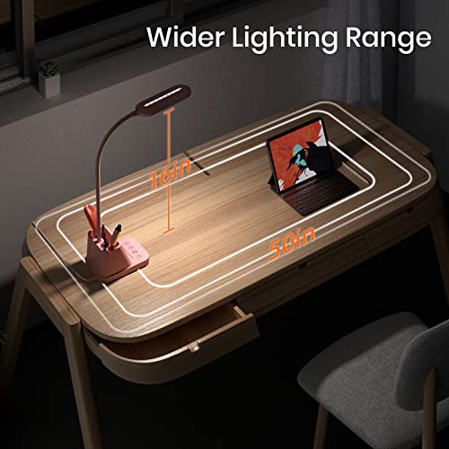 Pink Cute Desk Lamp with USB Charging Port for Kids Teen Girls Women