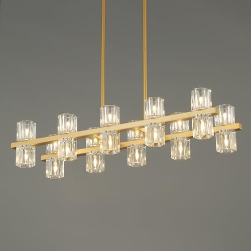 20 Light L32 Rectangle Gold Crystal Dining Room Light Fixture