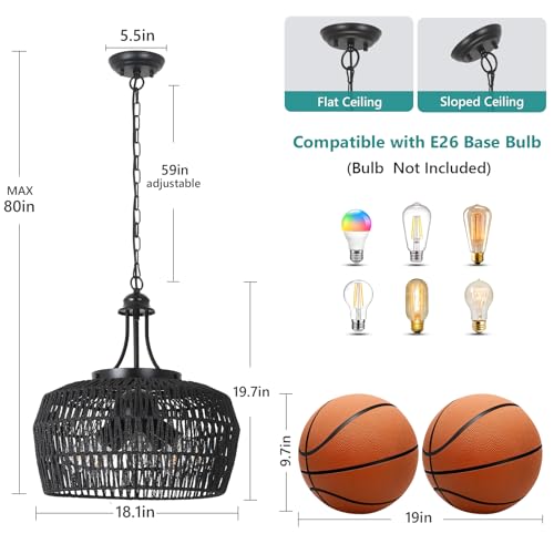 Black Rattan Chandeliers for Dining Room